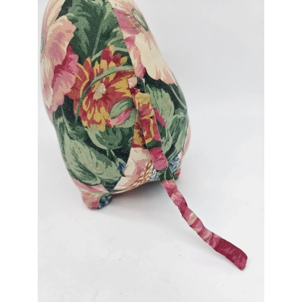 Vintage Handmade Floral Stuffed Pig Piggy Figural Flower‎ 90s Pillow Bow Stands!